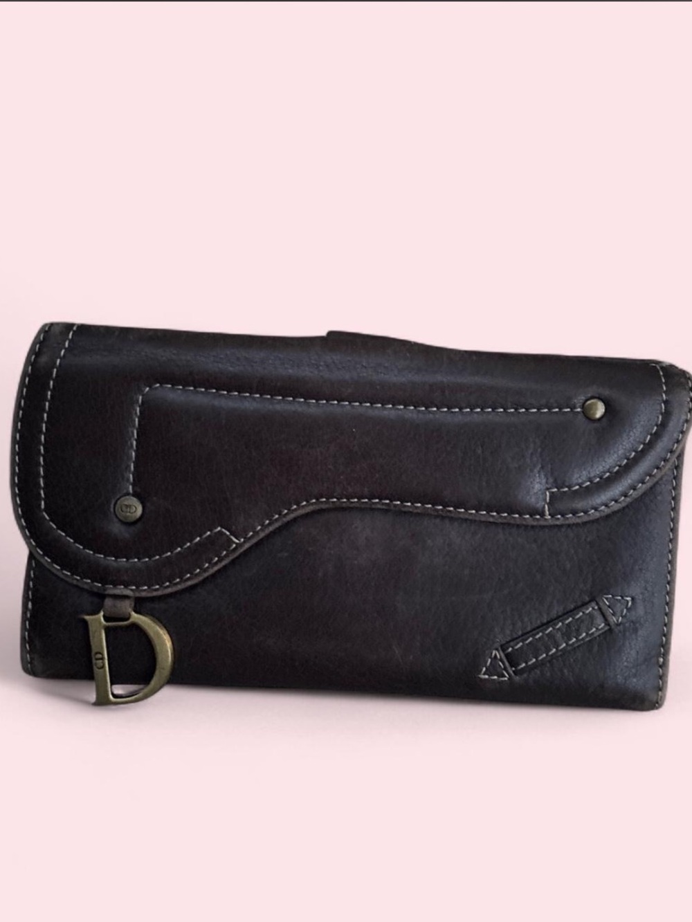 Dior saddle long wallet brown leather